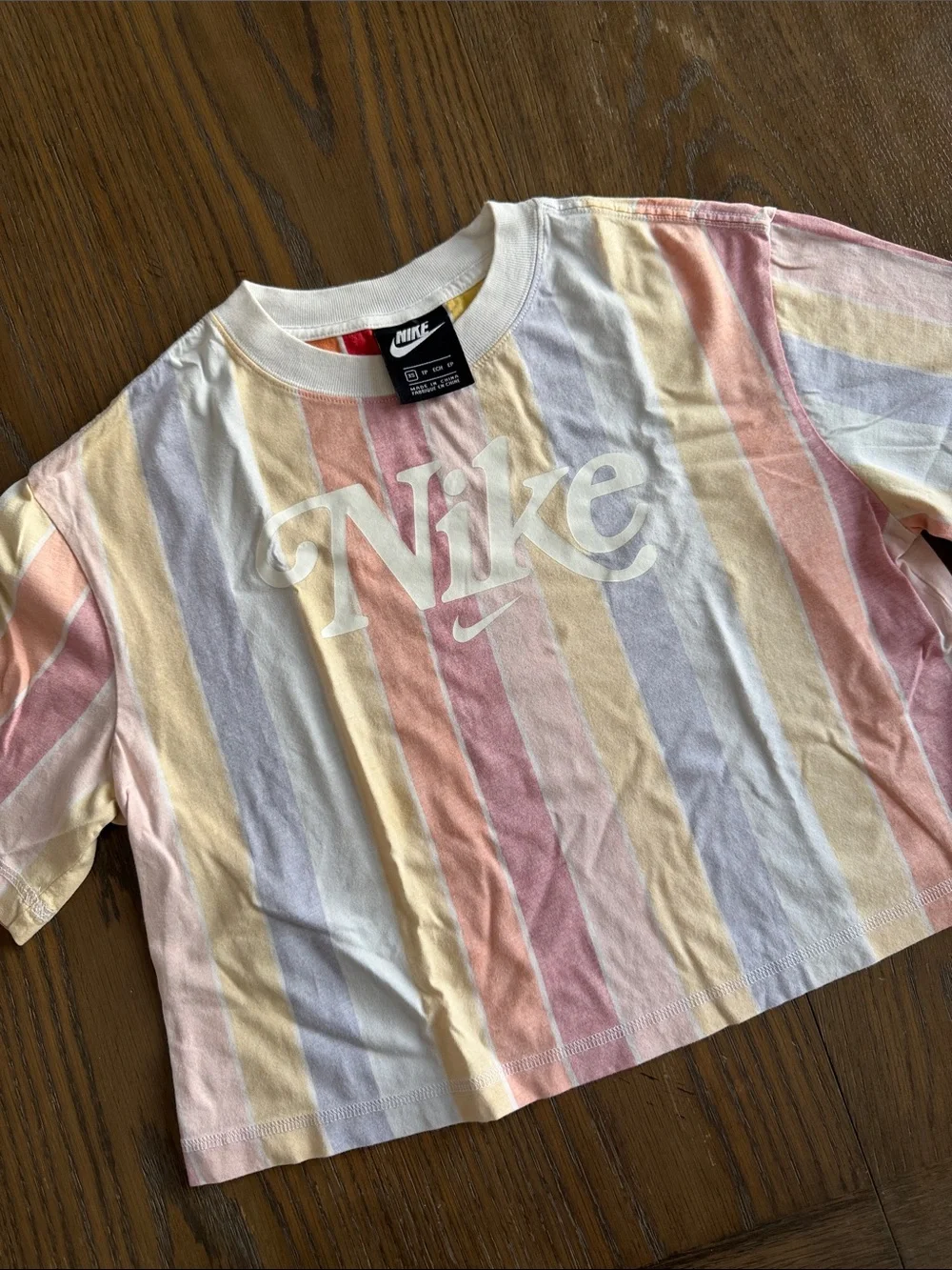 Nike Striped Pastel Crop Tee - White Logo